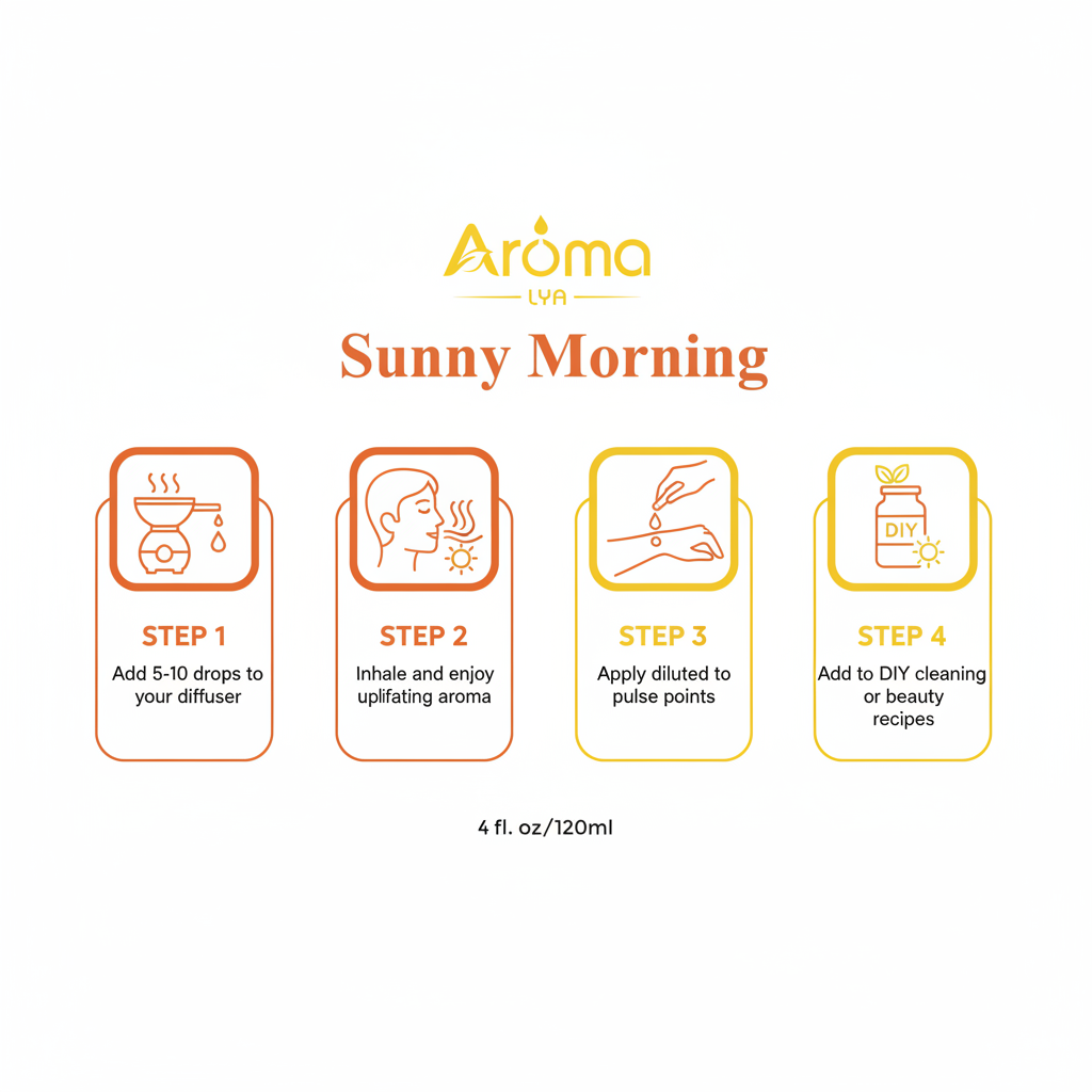 4-step how to use infographic for Sunny Morning Essential Oil