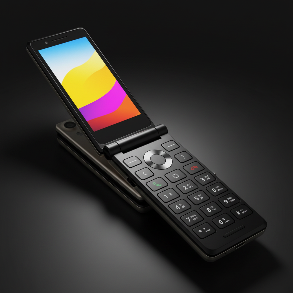 Wonder Flip Phone close-up display and keypad dramatic lighting