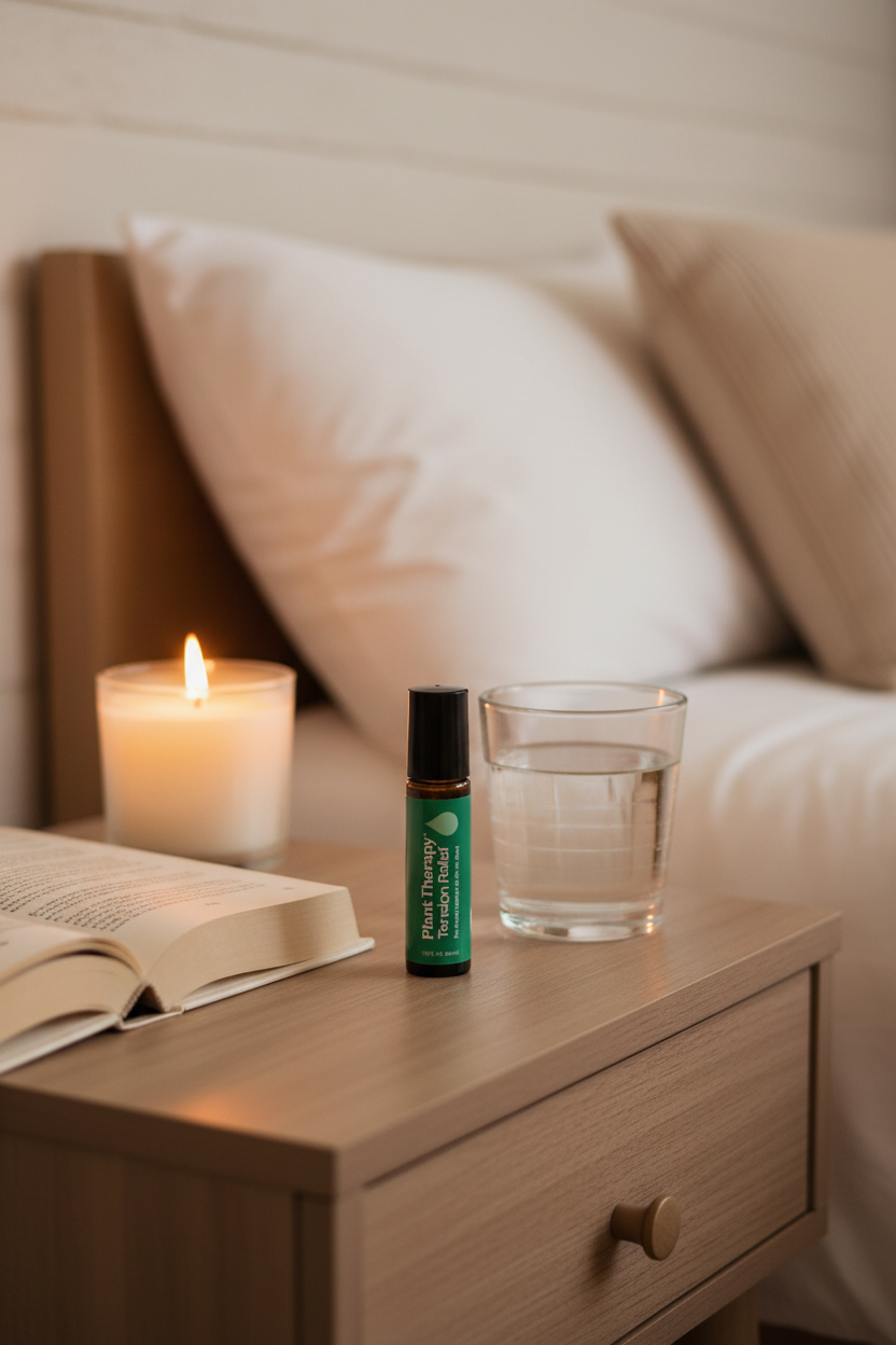 Plant Therapy Tension Relief Roll-On on nightstand