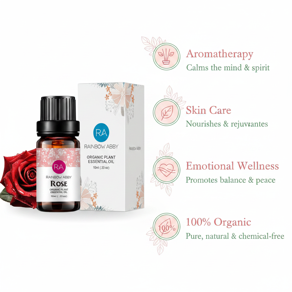 Rose Essential Oil benefits infographic
