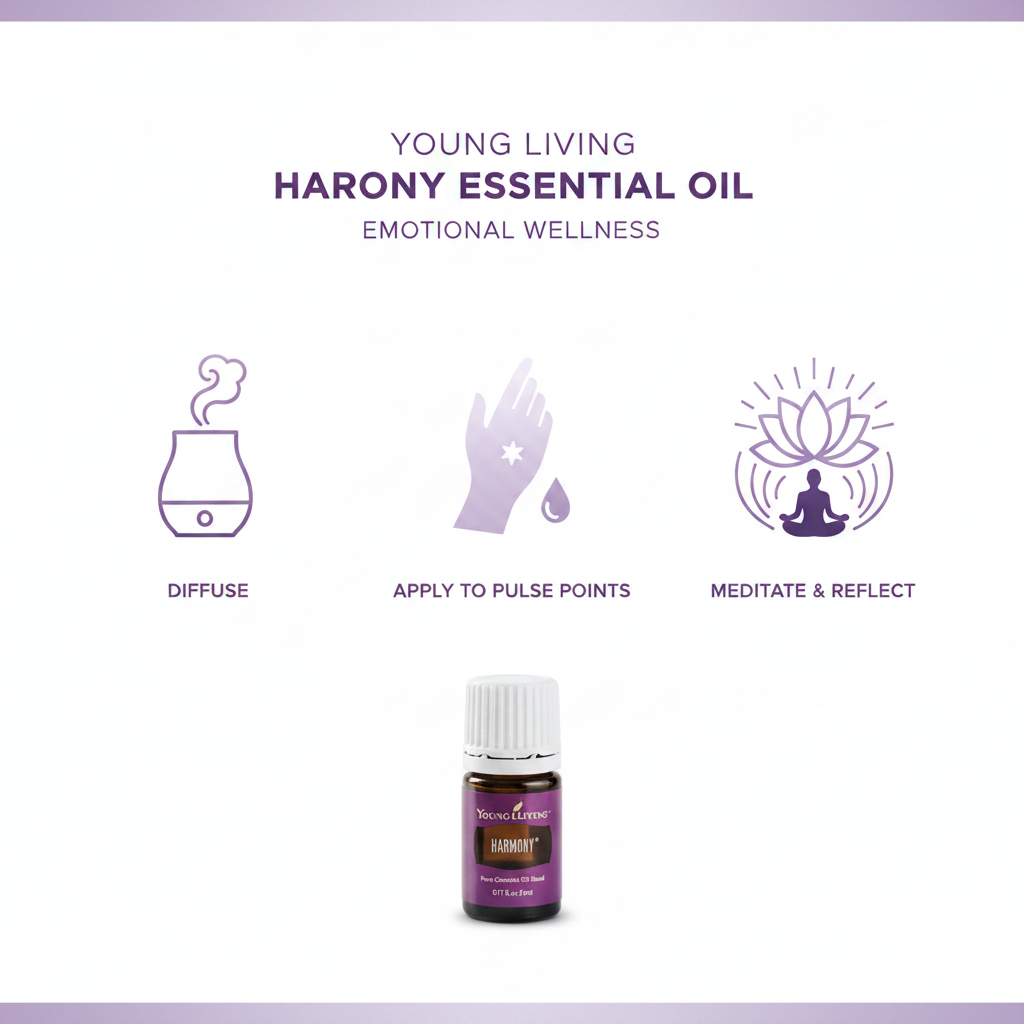 Young Living Harmony essential oil how to use infographic