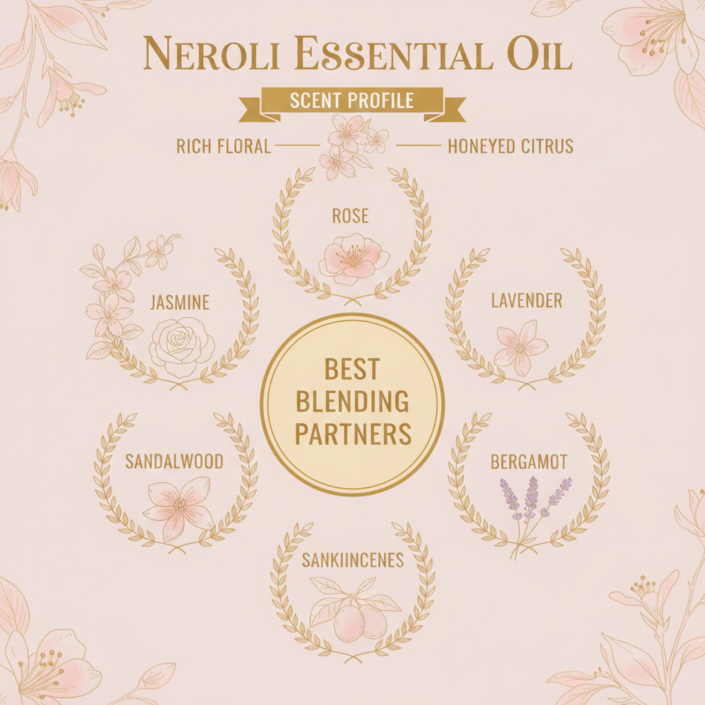 Young Living Neroli Essential Oil scent profile and blending guide infographic