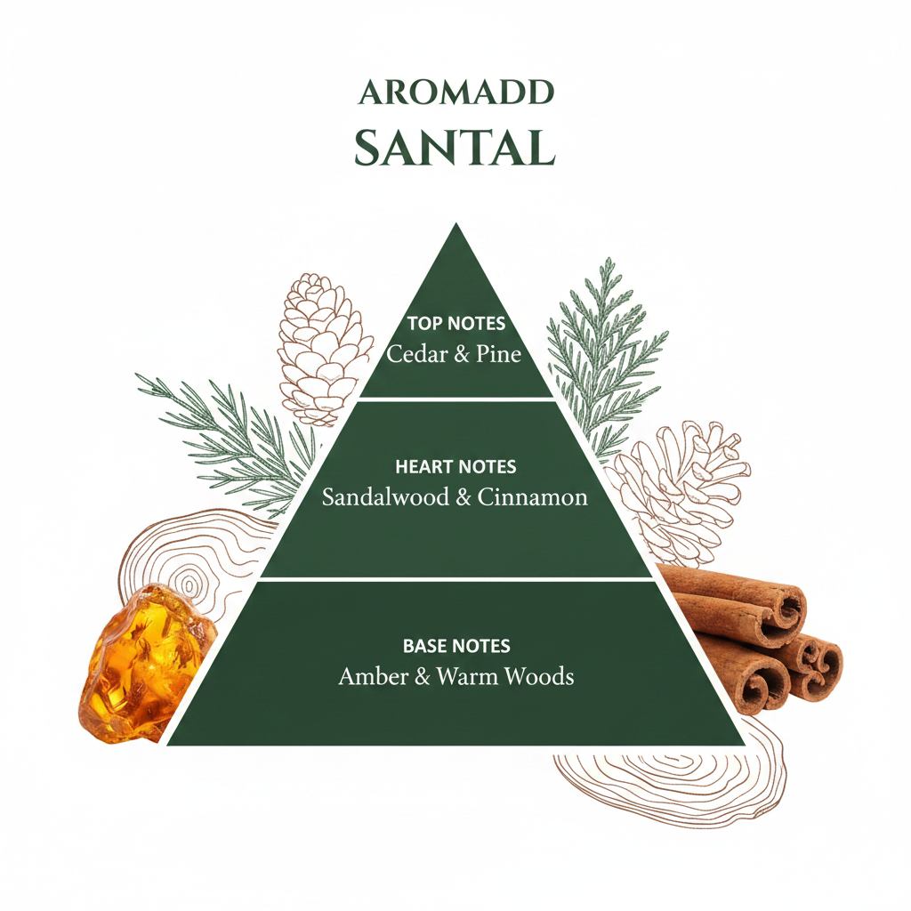 Scent notes pyramid infographic — top, heart and base notes