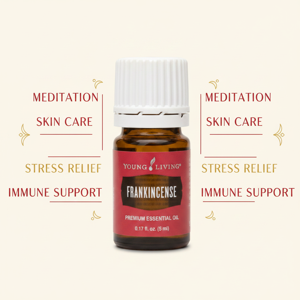 Frankincense oil uses infographic - meditation skin care stress relief immune support