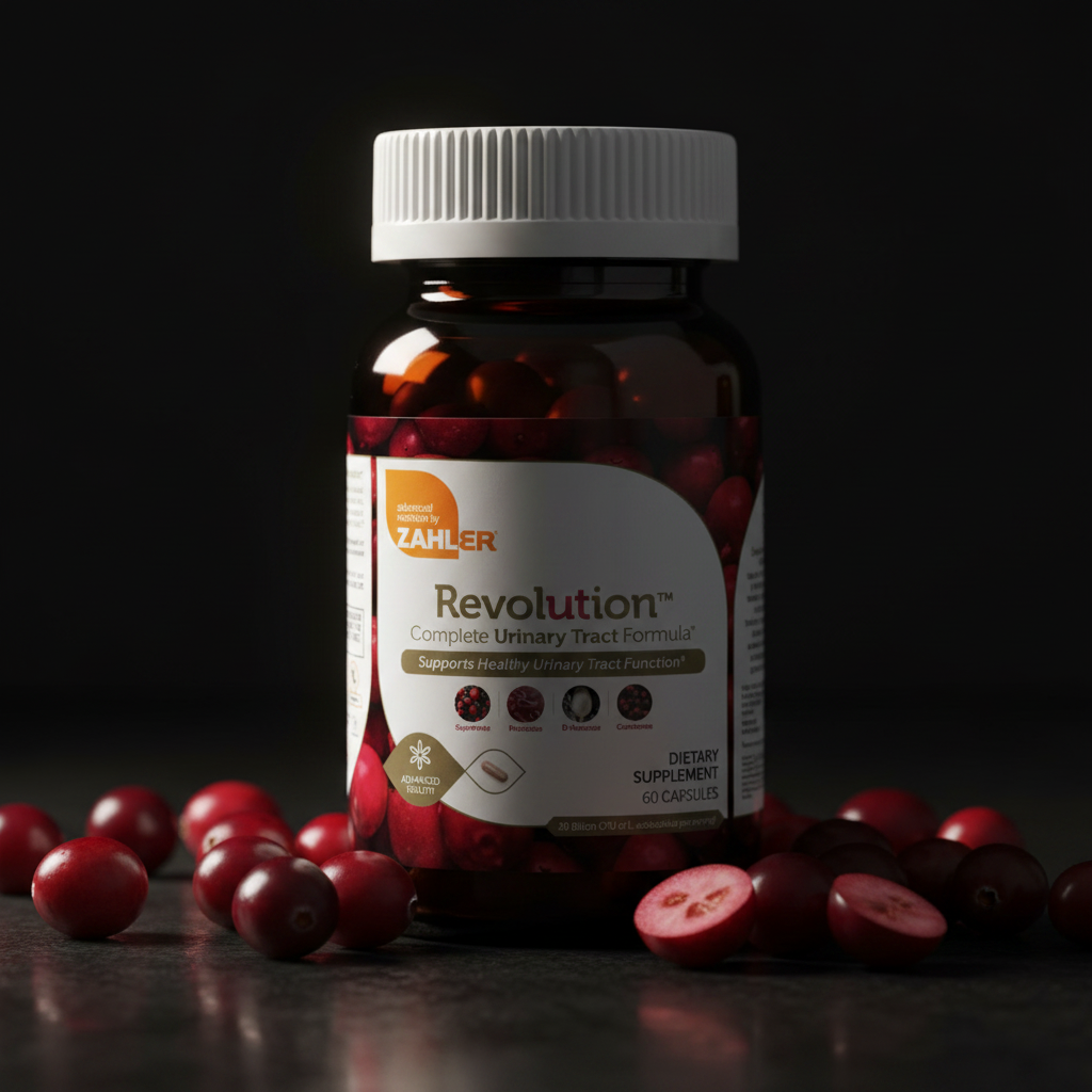Zahler Revolution bottle with dark cranberry background moody lighting