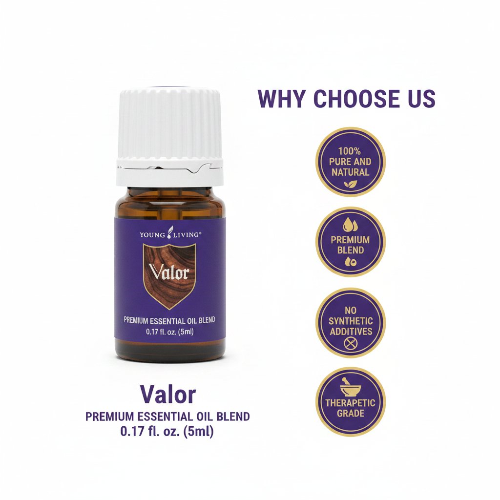 Valor Essential Oil quality badges infographic