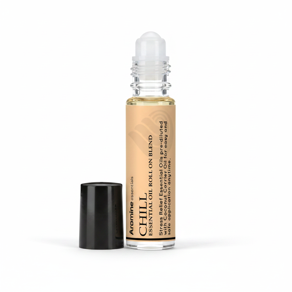 Aromine Essentials Chill Essential Oil Roll-On Blend – Stress Relief, Pre-Diluted with Coconut Oil