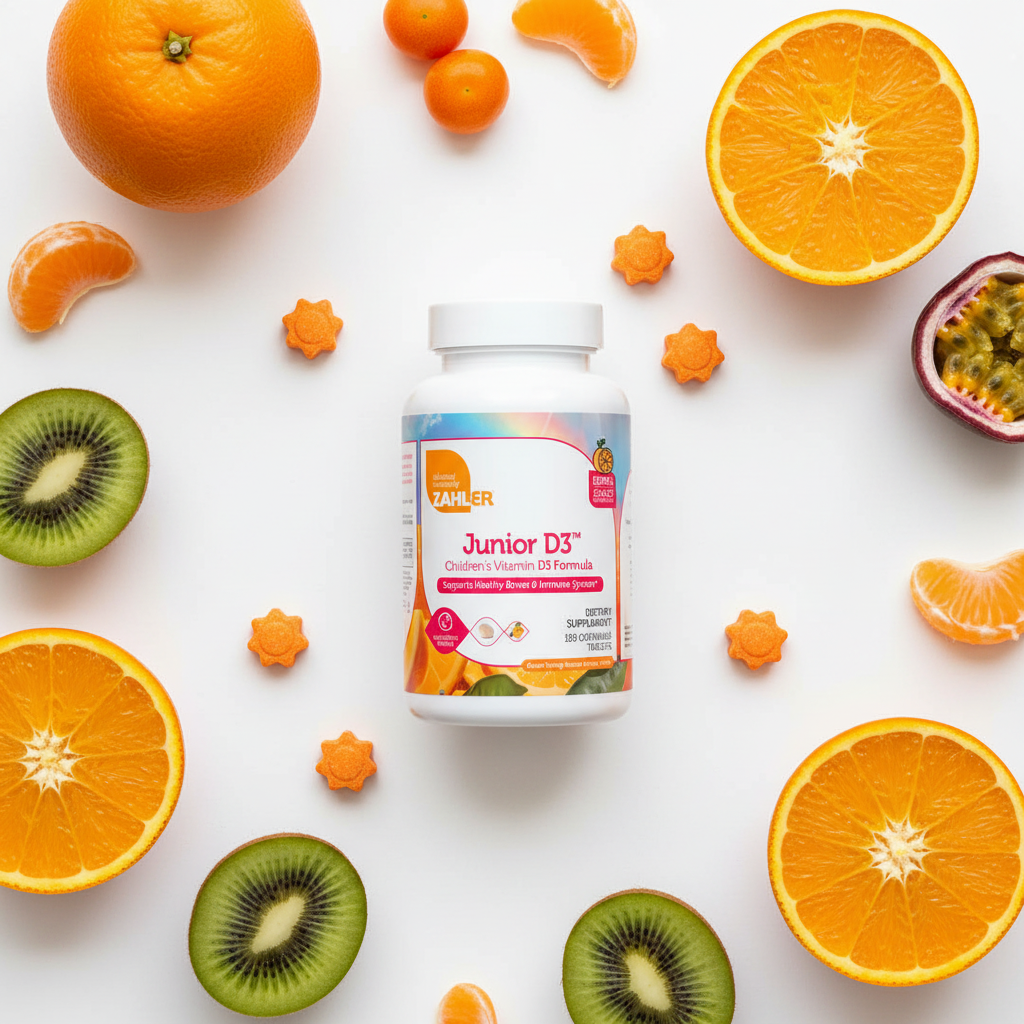 Junior D3 flat lay with oranges and tropical fruits