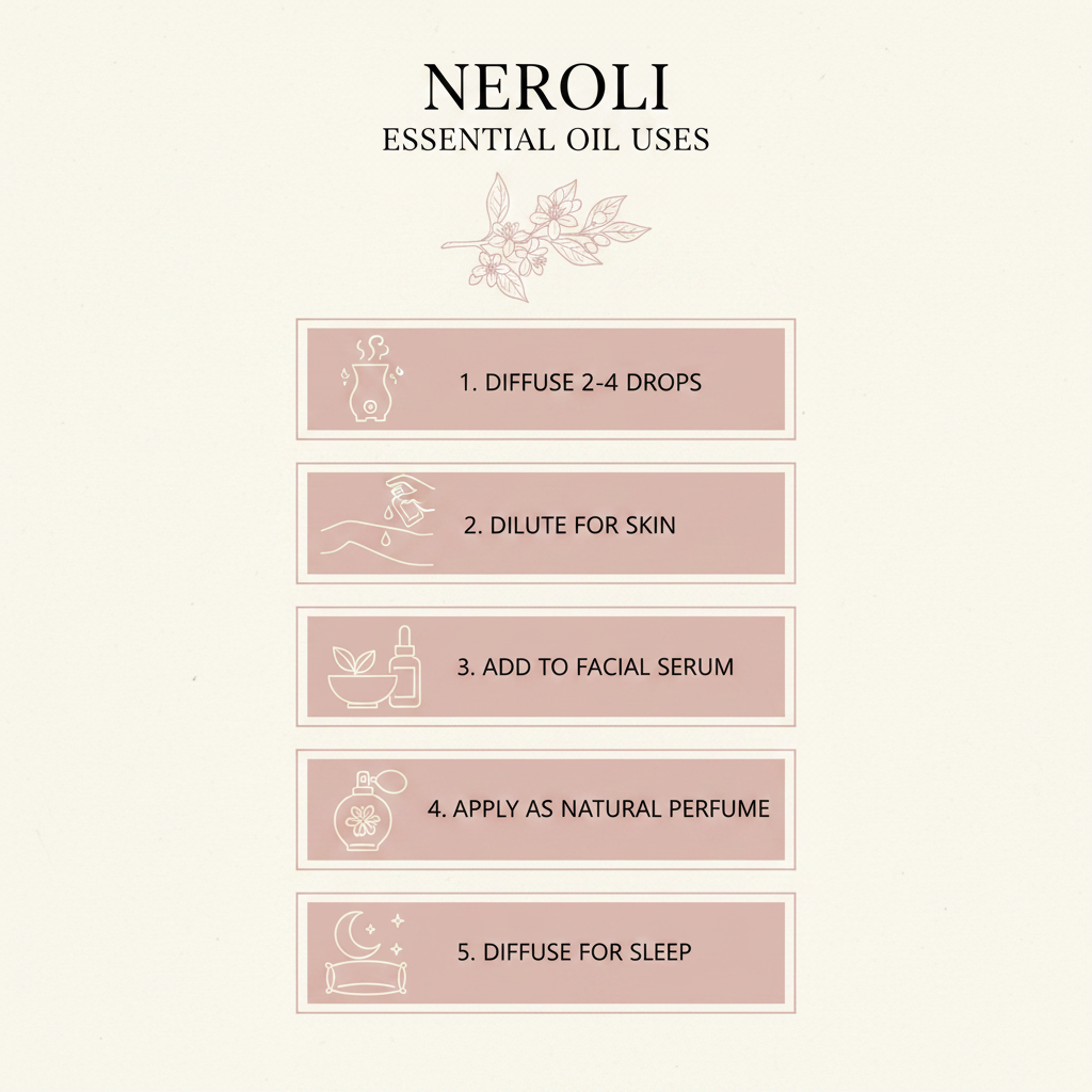 Young Living Neroli Essential Oil how to use infographic
