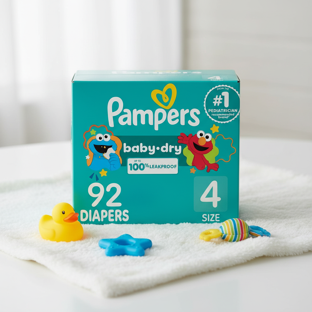 Pampers Baby-Dry Size 4 diapers front view white background