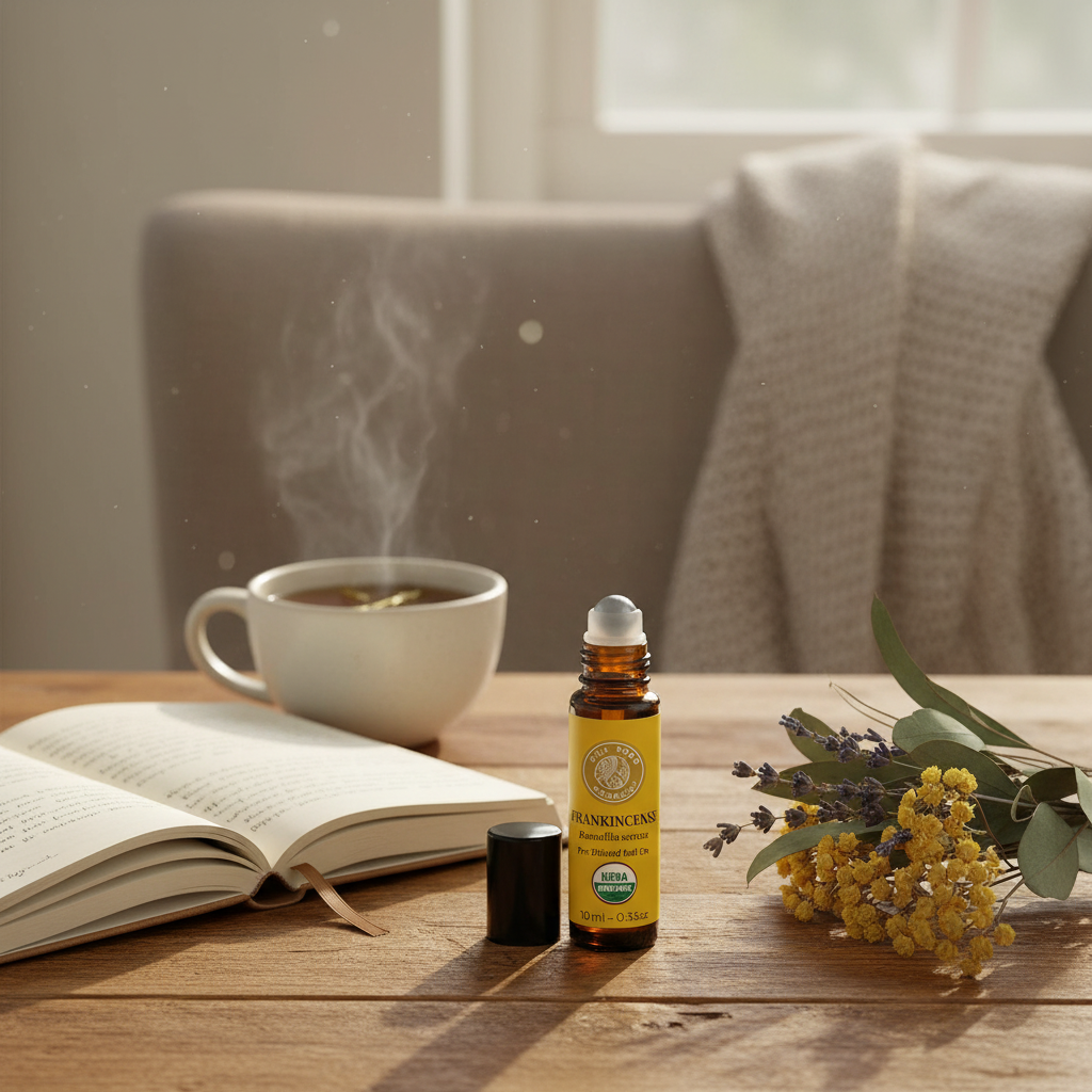 Frankincense roll-on with journal and herbal tea