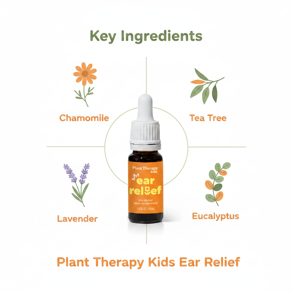 Plant Therapy Kids Ear Relief 4 key ingredients infographic