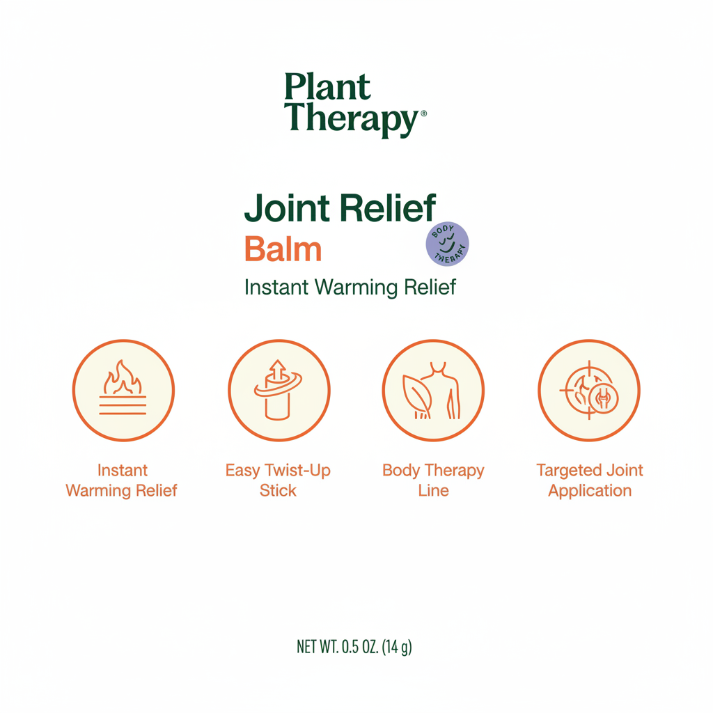 Plant Therapy Joint Relief Balm key benefits infographic