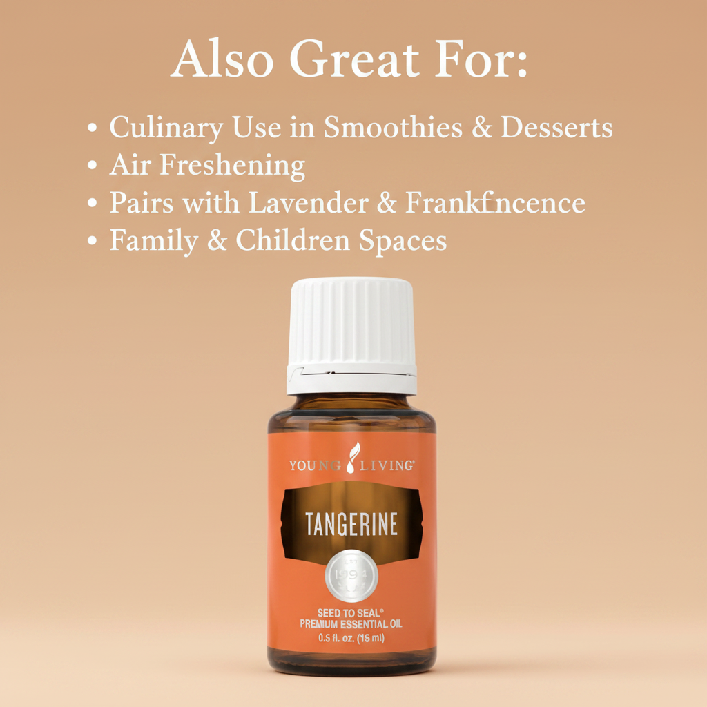 Tangerine infographic - Also Great For Culinary Use, Air Freshening, Lavender Frankincense Blends, Family Spaces
