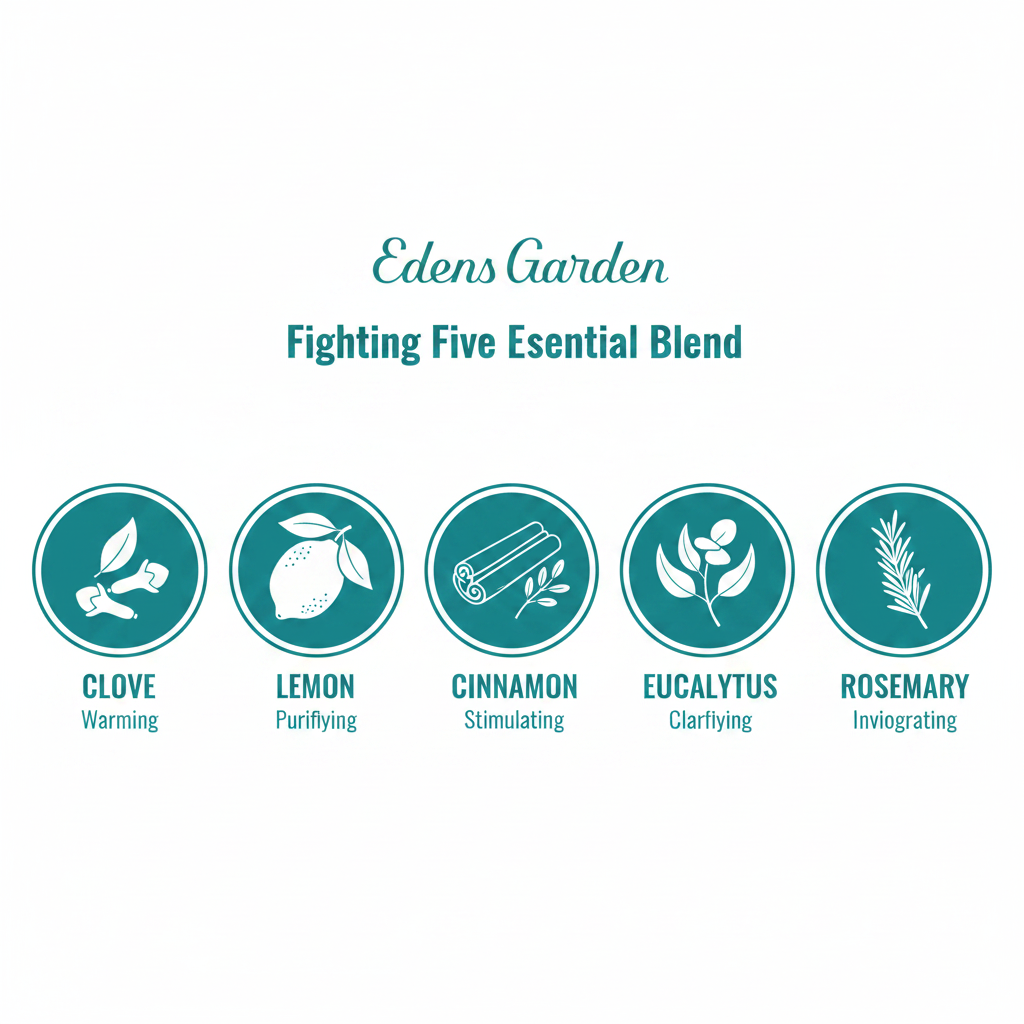 5-ingredient spotlight infographic - Clove, Lemon, Cinnamon, Eucalyptus, Rosemary