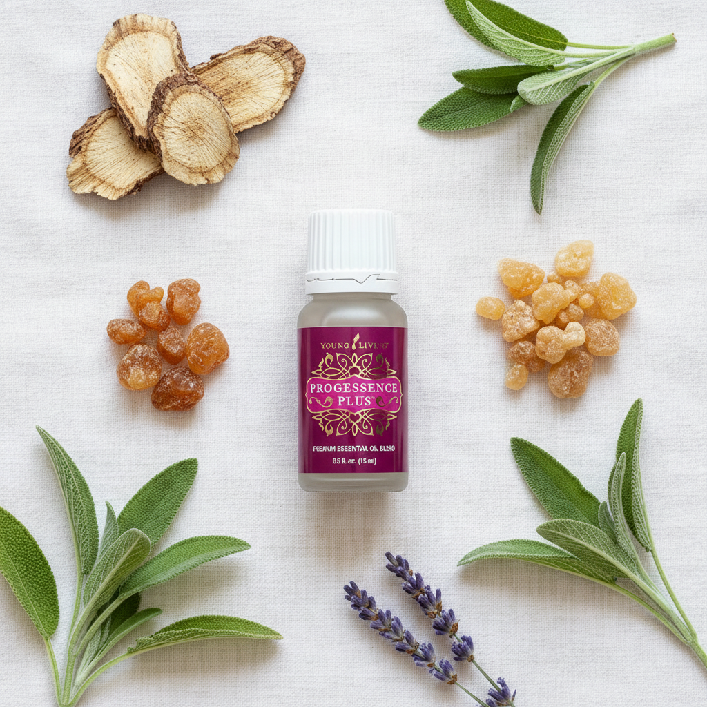 Progessence Plus with wild yam and botanicals flat lay