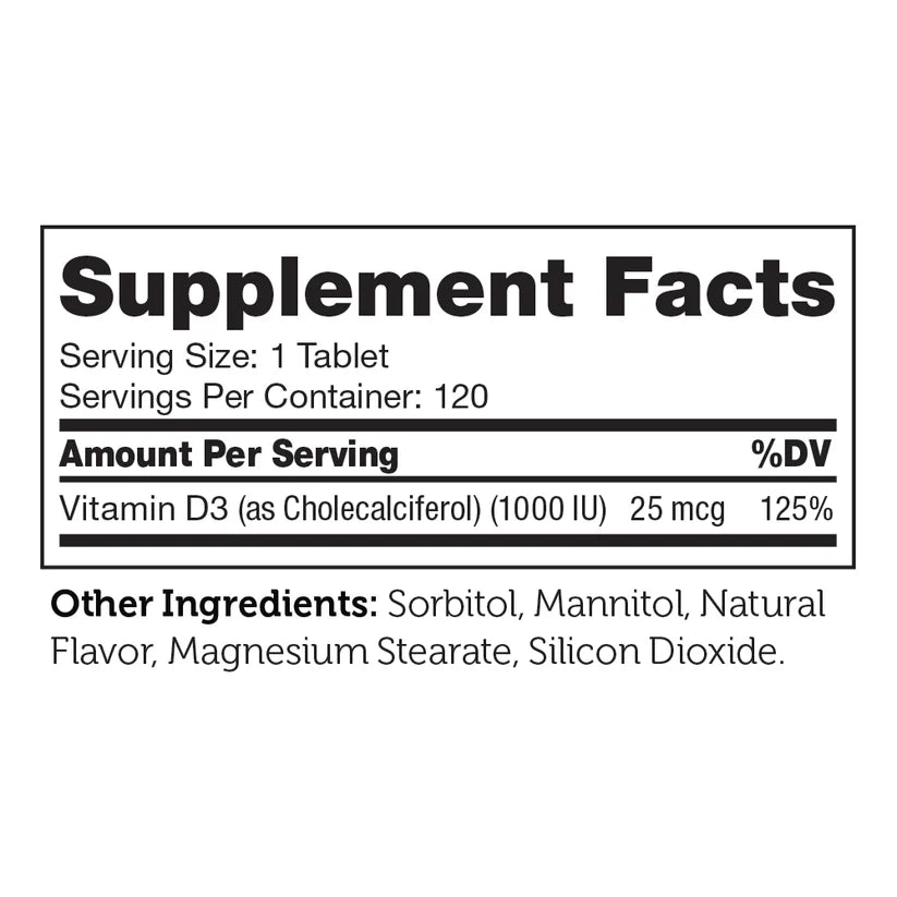 Zahler Junior D3™ – Children’s Vitamin D3 Formula 1000IU | Supports Healthy Bones & Immune System | 120 Chewable Tablets