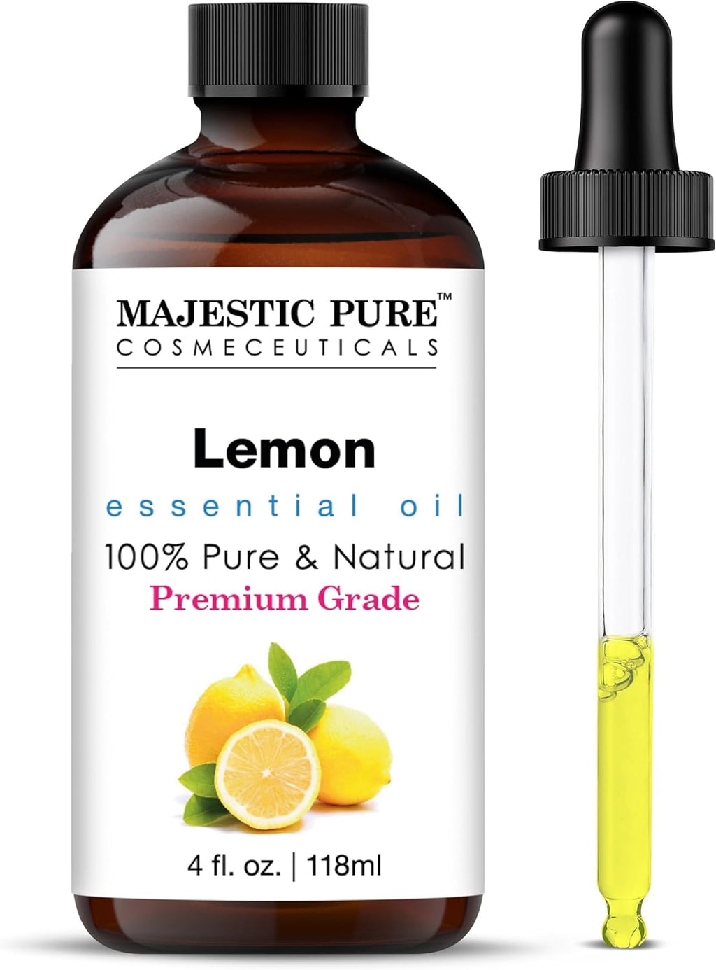 Majestic Pure Lemon Essential Oil – 100% Pure & Natural, Premium Grade, 4 fl oz (118ml)