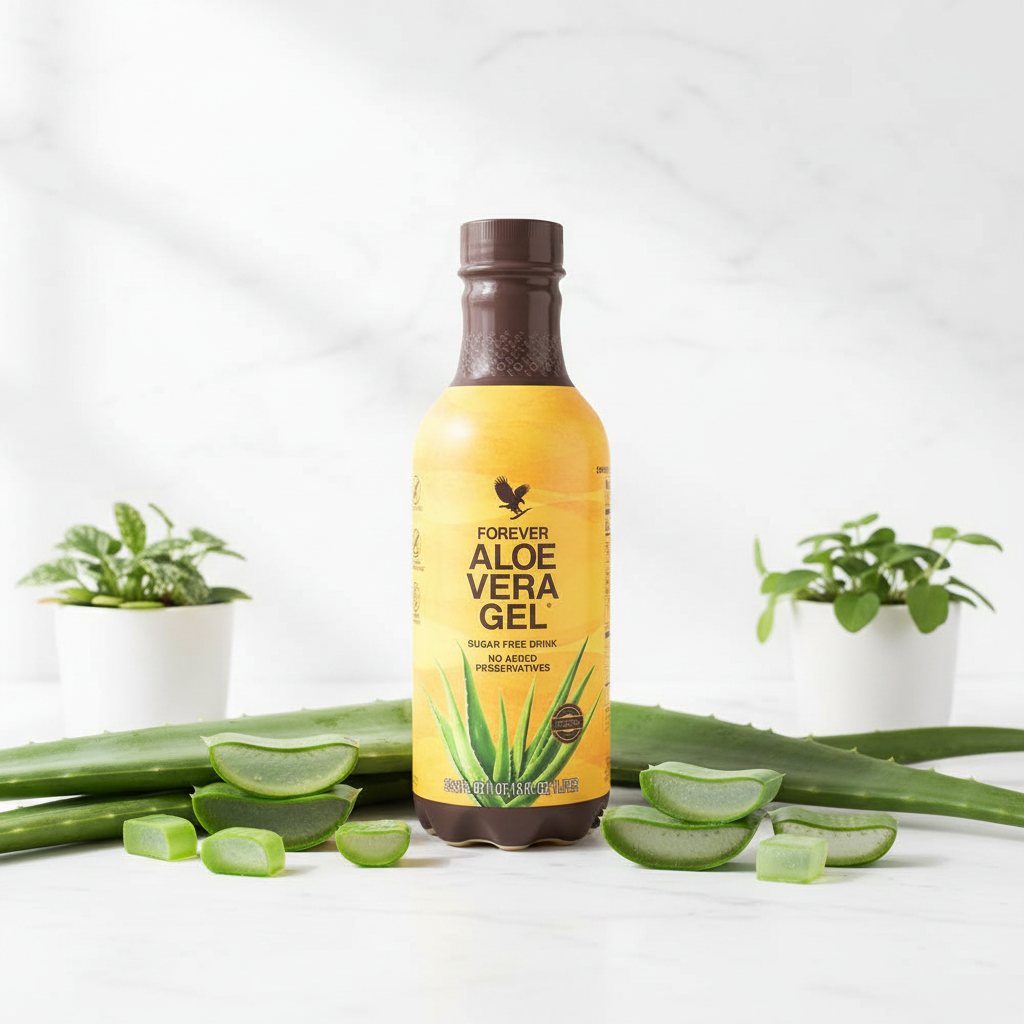Marble surface with aloe leaves