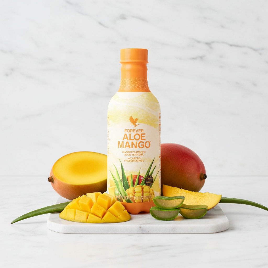 Marble surface with mango & aloe