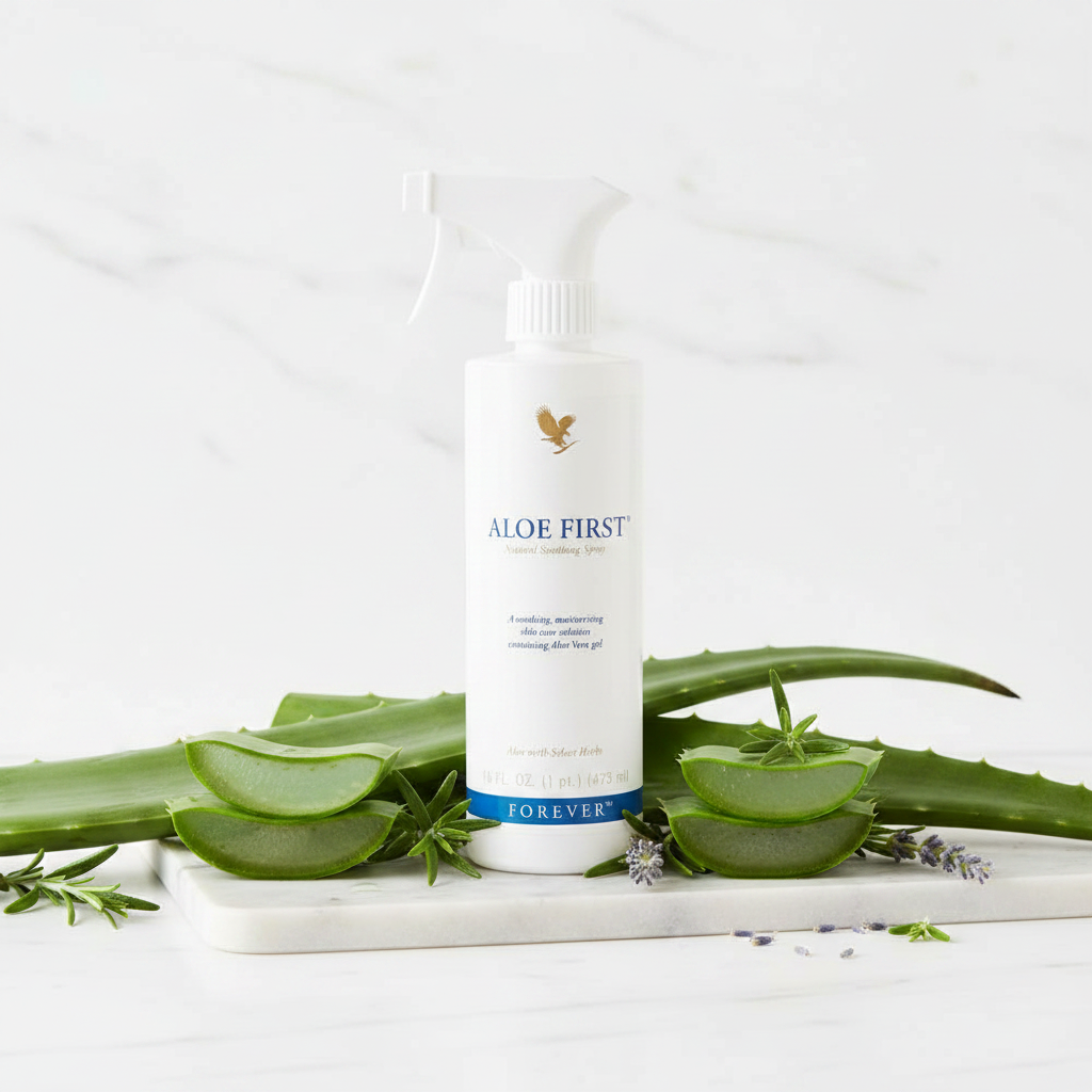Marble with aloe leaves & herbs