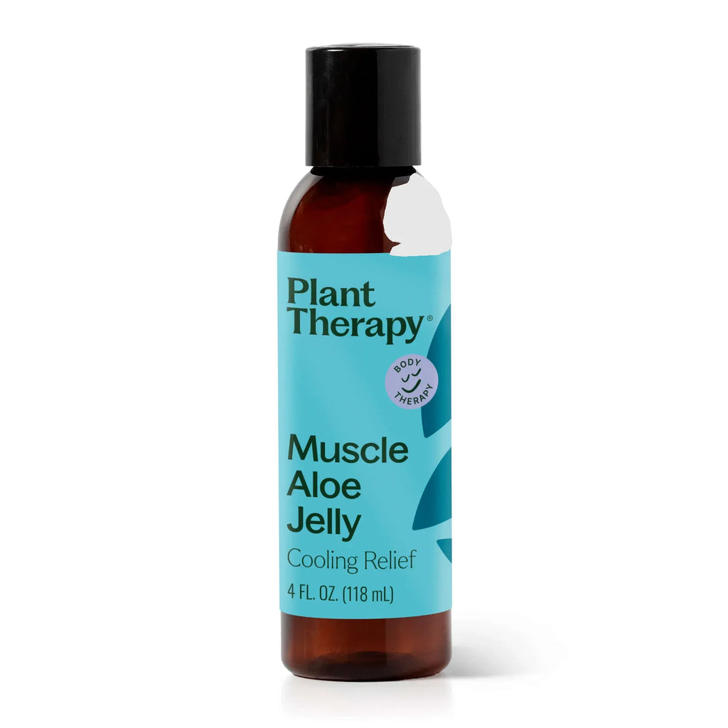 Plant Therapy Muscle Aloe Jelly Cooling Relief 4oz amber bottle with teal label