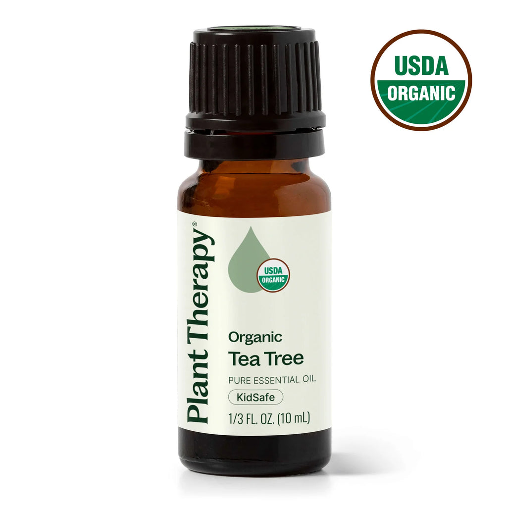Plant Therapy Organic Tea Tree Pure Essential Oil 10 mL bottle with USDA Organic badge