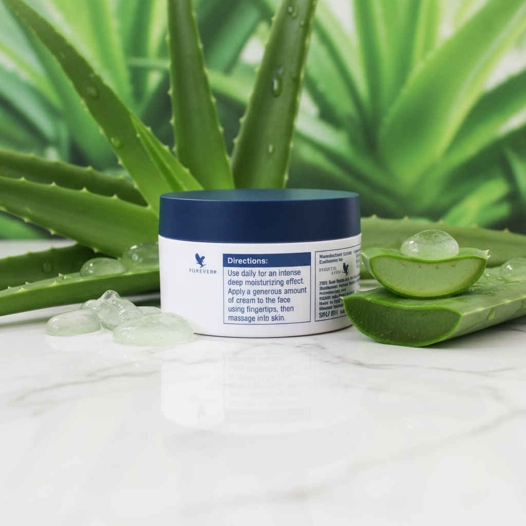 Product jar with aloe vera background