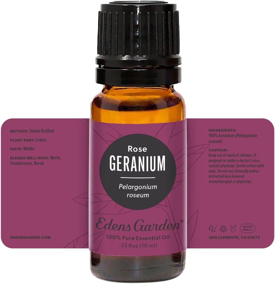 Edens Garden Rose Geranium Essential Oil | Pelargonium roseum | 100% Pure | 10 mL