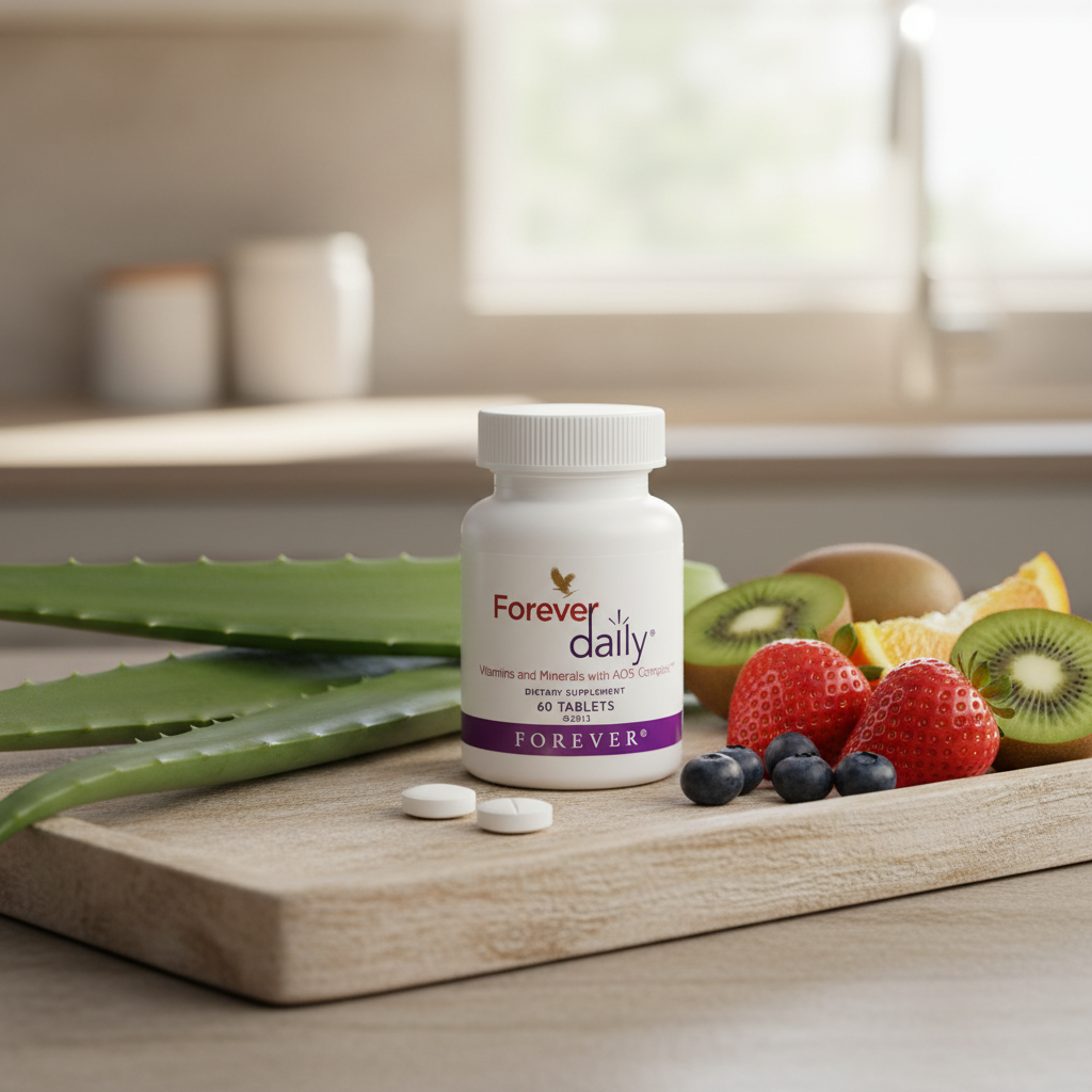 Wooden tray with aloe & fruits