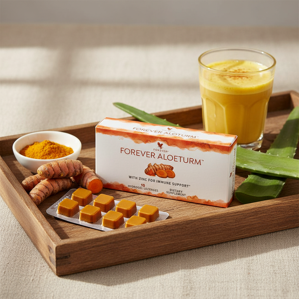 Wooden tray with golden turmeric drink