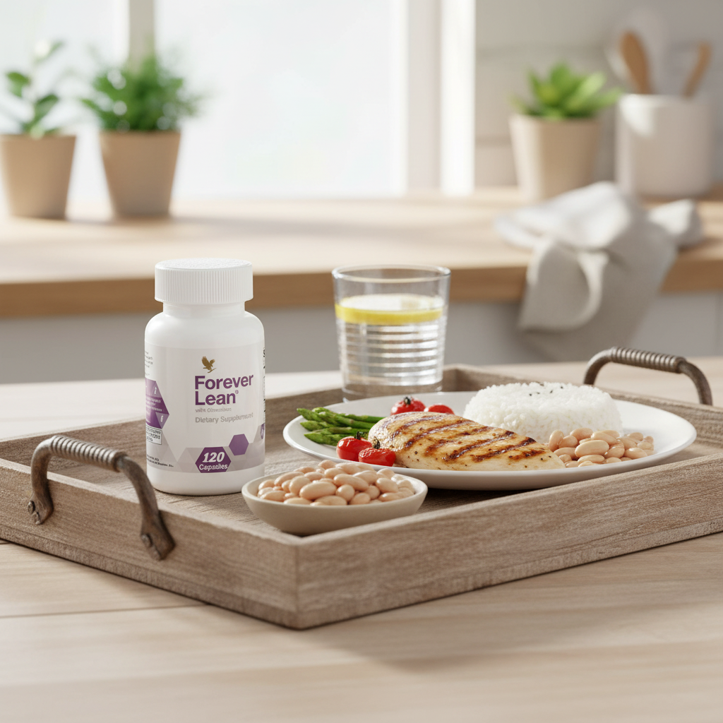 Wooden tray with healthy meal